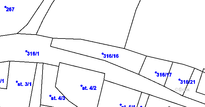 Parcela st. 316/16 v KÚ Ústí nad Mží, Katastrální mapa
