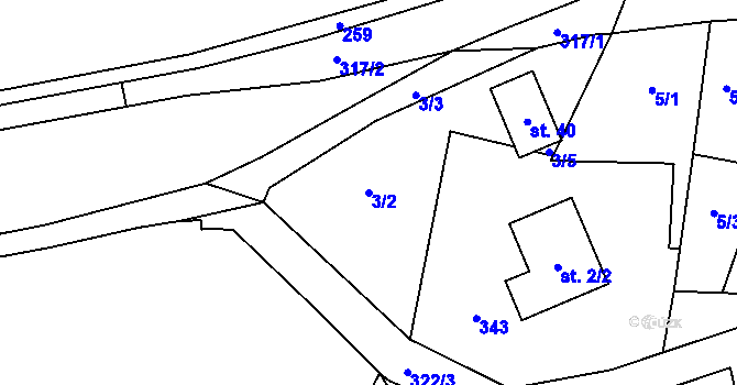 Parcela st. 3/2 v KÚ Ústí nad Mží, Katastrální mapa