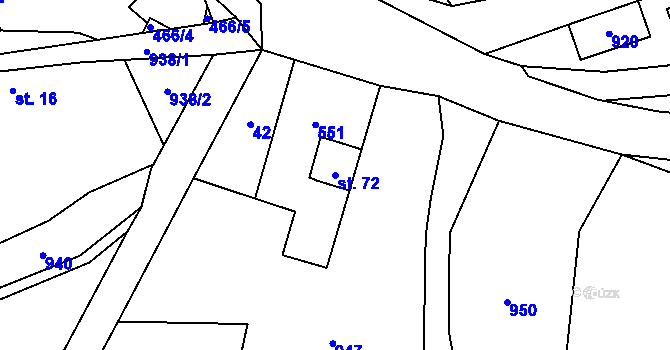 Parcela st. 72 v KÚ Kladruby u Kohoutova, Katastrální mapa
