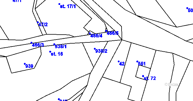 Parcela st. 938 v KÚ Kladruby u Kohoutova, Katastrální mapa