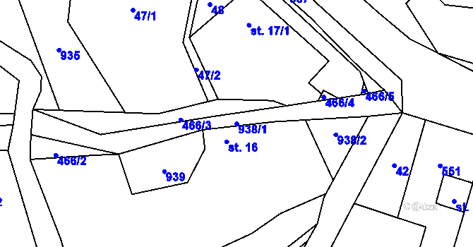 Parcela st. 938/1 v KÚ Kladruby u Kohoutova, Katastrální mapa