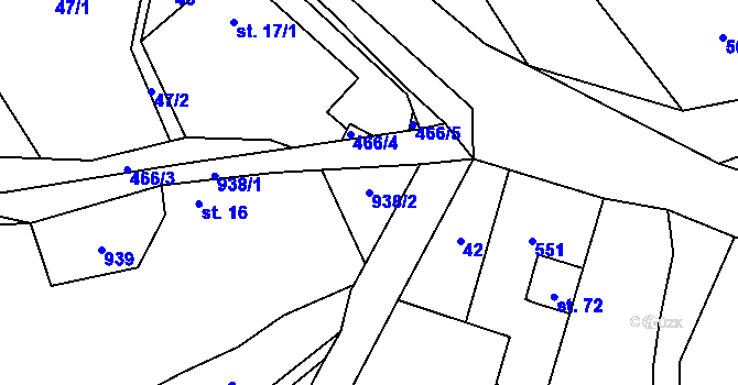 Parcela st. 938/2 v KÚ Kladruby u Kohoutova, Katastrální mapa