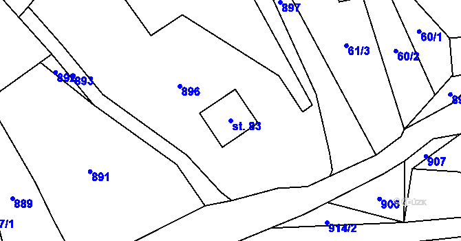 Parcela st. 83 v KÚ Kladruby u Kohoutova, Katastrální mapa