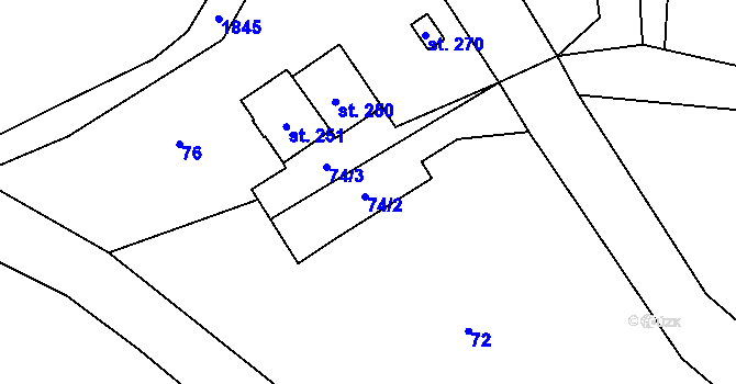Parcela st. 74/2 v KÚ Kohoutov, Katastrální mapa