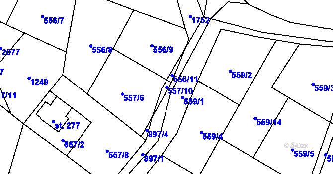 Parcela st. 557/10 v KÚ Kohoutov, Katastrální mapa