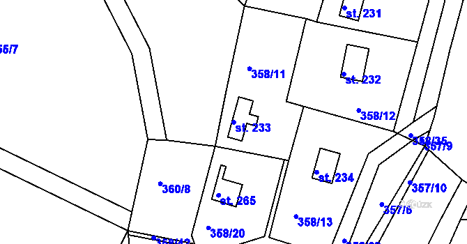Parcela st. 233 v KÚ Kochánky, Katastrální mapa