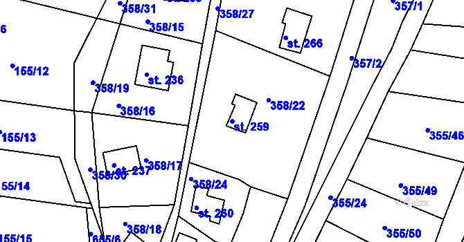 Parcela st. 259 v KÚ Kochánky, Katastrální mapa