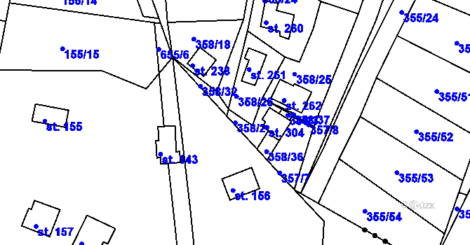 Parcela st. 358/2 v KÚ Kochánky, Katastrální mapa