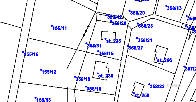 Parcela st. 358/15 v KÚ Kochánky, Katastrální mapa