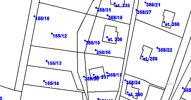 Parcela st. 358/16 v KÚ Kochánky, Katastrální mapa