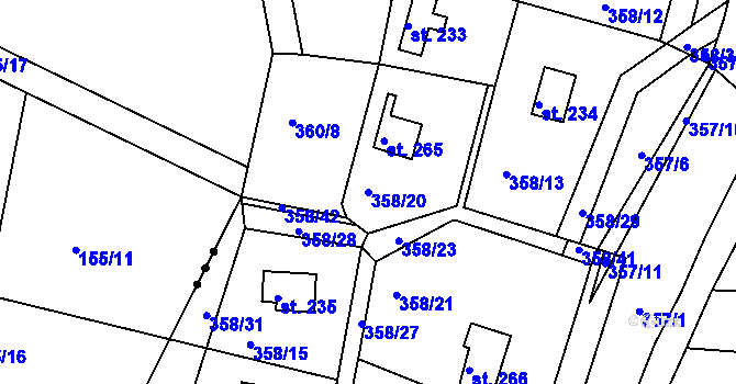 Parcela st. 358/20 v KÚ Kochánky, Katastrální mapa