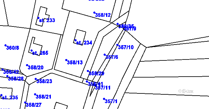 Parcela st. 357/6 v KÚ Kochánky, Katastrální mapa