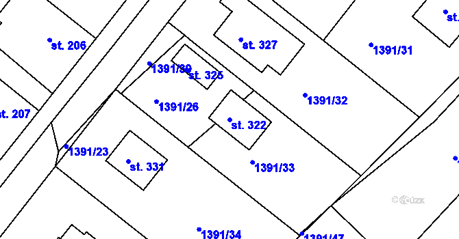 Parcela st. 322 v KÚ Kochánky, Katastrální mapa