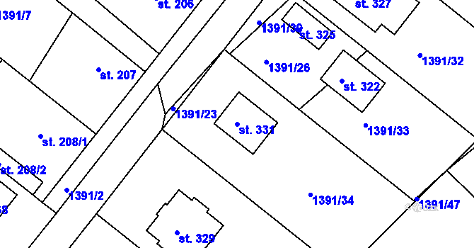 Parcela st. 331 v KÚ Kochánky, Katastrální mapa