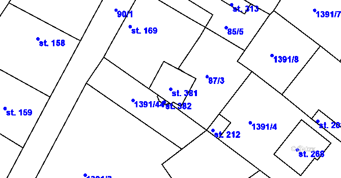 Parcela st. 381 v KÚ Kochánky, Katastrální mapa