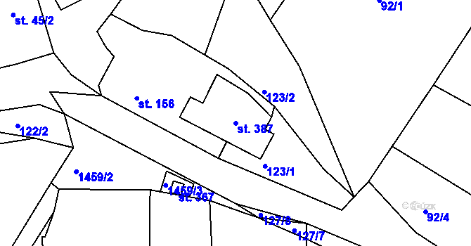 Parcela st. 387 v KÚ Kochánky, Katastrální mapa