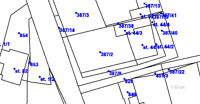 Parcela st. 387/2 v KÚ Kochánov, Katastrální mapa