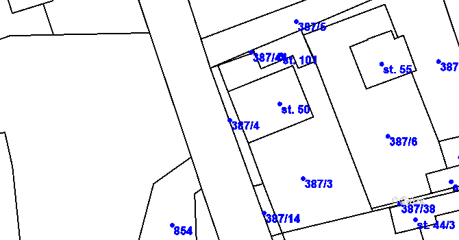 Parcela st. 387/4 v KÚ Kochánov, Katastrální mapa