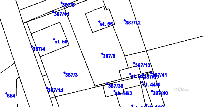 Parcela st. 387/6 v KÚ Kochánov, Katastrální mapa