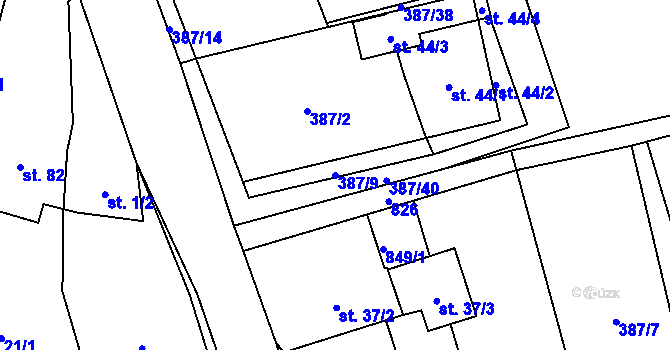 Parcela st. 387/9 v KÚ Kochánov, Katastrální mapa