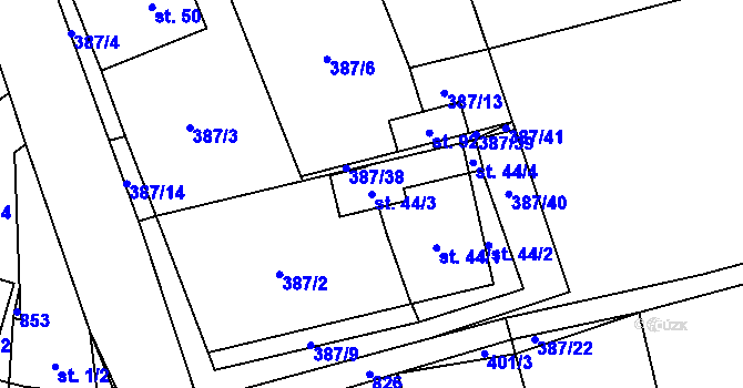 Parcela st. 44/3 v KÚ Kochánov, Katastrální mapa