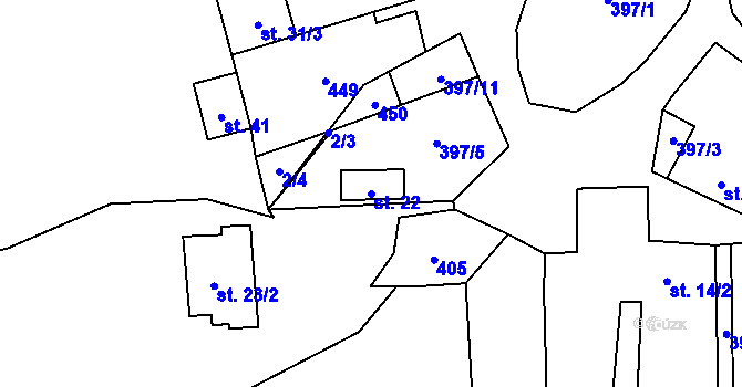 Parcela st. 22 v KÚ Úhořilka, Katastrální mapa