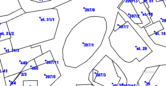 Parcela st. 397/1 v KÚ Úhořilka, Katastrální mapa