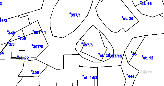 Parcela st. 397/3 v KÚ Úhořilka, Katastrální mapa