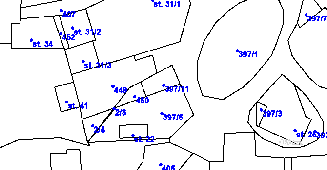 Parcela st. 397/11 v KÚ Úhořilka, Katastrální mapa