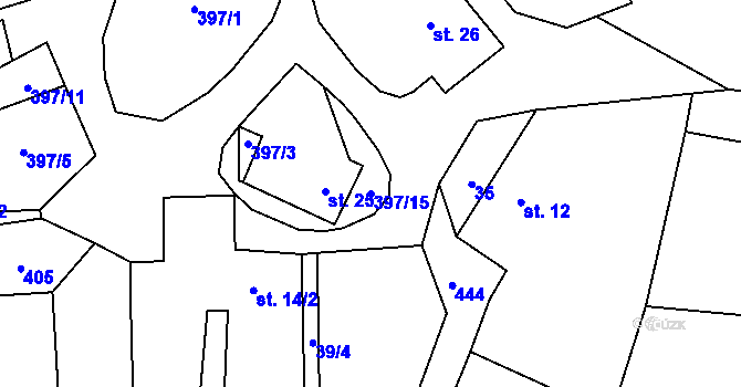 Parcela st. 397/15 v KÚ Úhořilka, Katastrální mapa