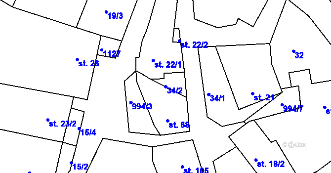 Parcela st. 34/2 v KÚ Kochov, Katastrální mapa