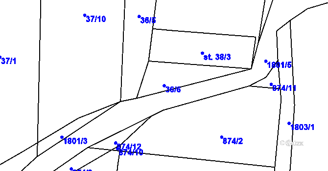 Parcela st. 36/6 v KÚ Kojákovice, Katastrální mapa