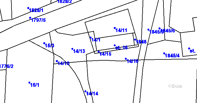 Parcela st. 14/15 v KÚ Kojákovice, Katastrální mapa