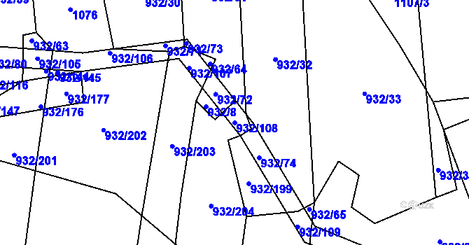 Parcela st. 932/108 v KÚ Lipnice u Kojákovic, Katastrální mapa