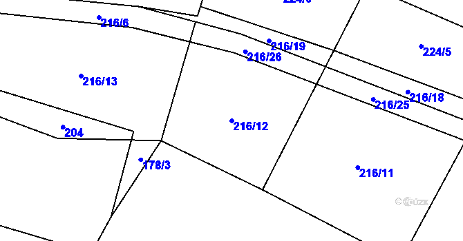 Parcela st. 216/12 v KÚ Kojatice, Katastrální mapa