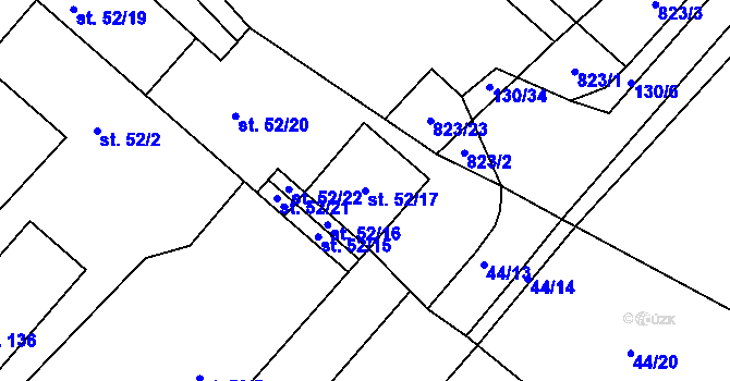 Parcela st. 52/17 v KÚ Kojátky, Katastrální mapa