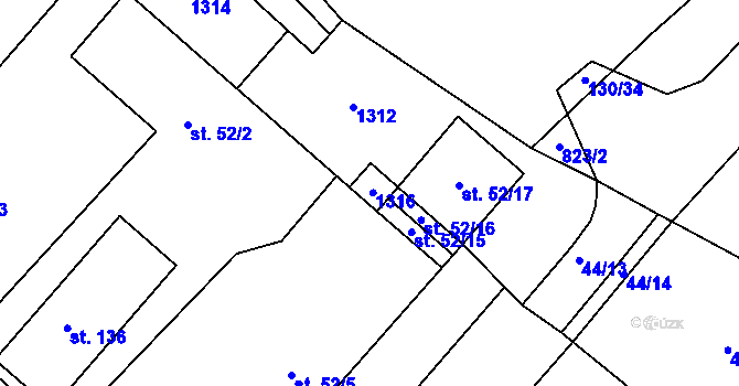 Parcela st. 52/21 v KÚ Kojátky, Katastrální mapa