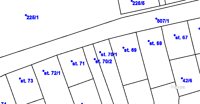 Parcela st. 70/1 v KÚ Kojátky, Katastrální mapa
