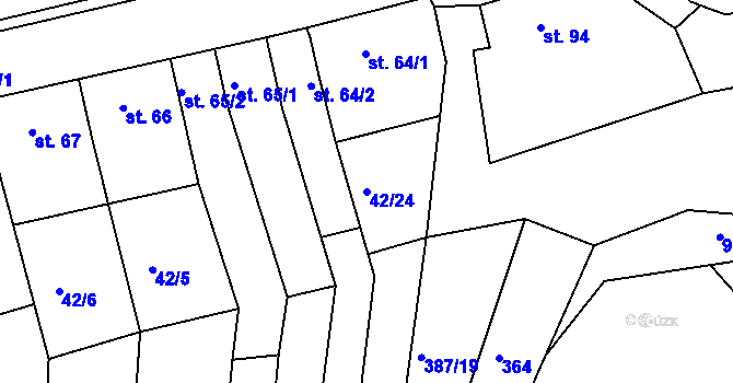 Parcela st. 42/24 v KÚ Kojátky, Katastrální mapa