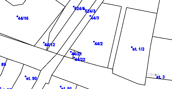 Parcela st. 44/2 v KÚ Kojátky, Katastrální mapa