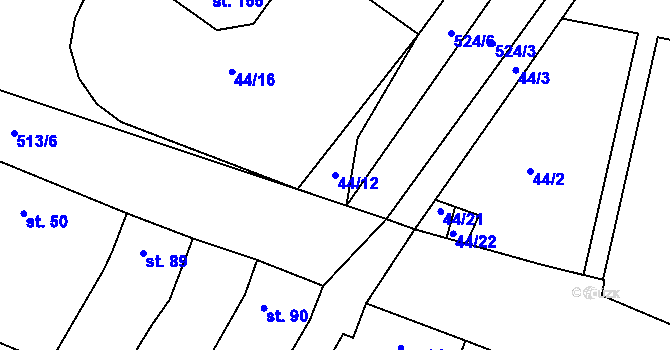 Parcela st. 44/12 v KÚ Kojátky, Katastrální mapa