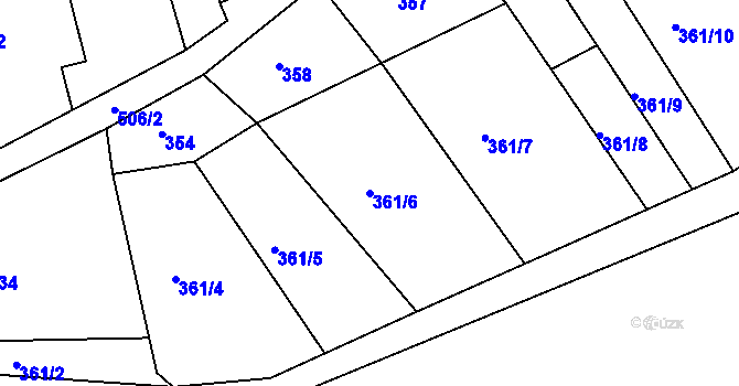 Parcela st. 361/6 v KÚ Kojátky, Katastrální mapa