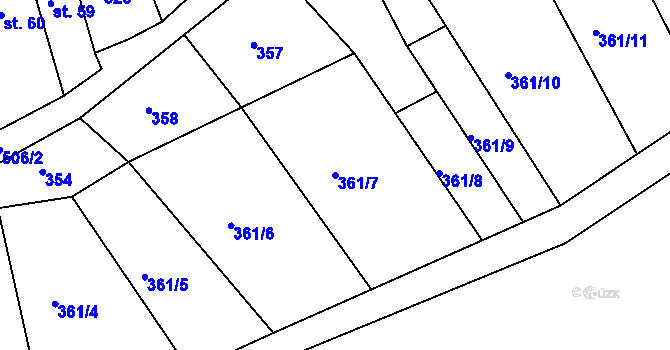 Parcela st. 361/7 v KÚ Kojátky, Katastrální mapa