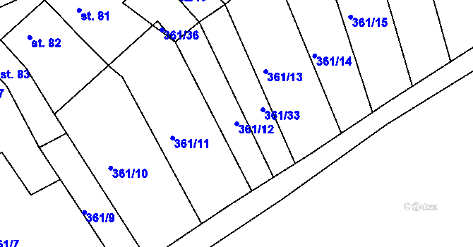 Parcela st. 361/12 v KÚ Kojátky, Katastrální mapa