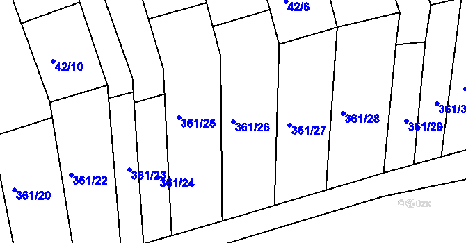 Parcela st. 361/26 v KÚ Kojátky, Katastrální mapa