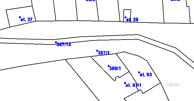 Parcela st. 387/1 v KÚ Kojátky, Katastrální mapa