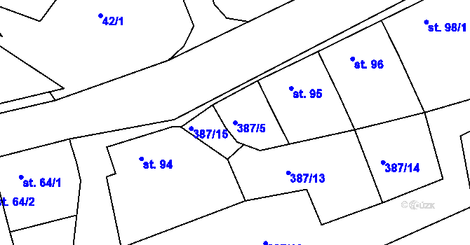 Parcela st. 387/5 v KÚ Kojátky, Katastrální mapa