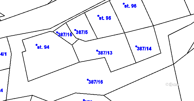 Parcela st. 387/13 v KÚ Kojátky, Katastrální mapa