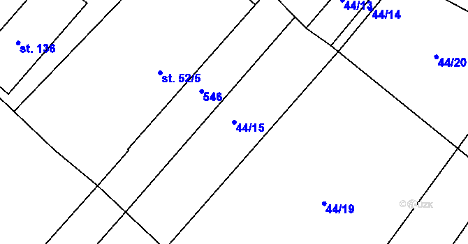 Parcela st. 44/15 v KÚ Kojátky, Katastrální mapa