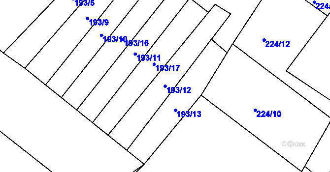 Parcela st. 193/12 v KÚ Kojátky, Katastrální mapa